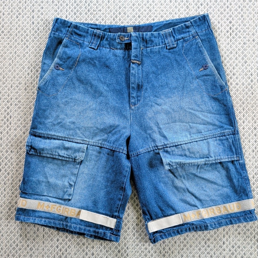 Vtg Marithe Francois GIRBAUD CARGO Shorts 40 Blue Shuttle Tape‎ Denim Baggy Y2K